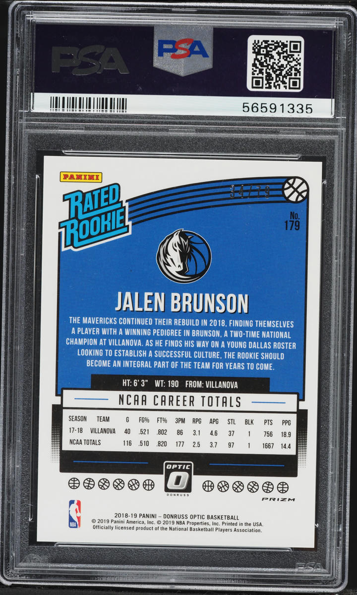 2018 Donruss Optic Pink Velocity Jalen Brunson ROOKIE /79 #179 PSA 9 MINT