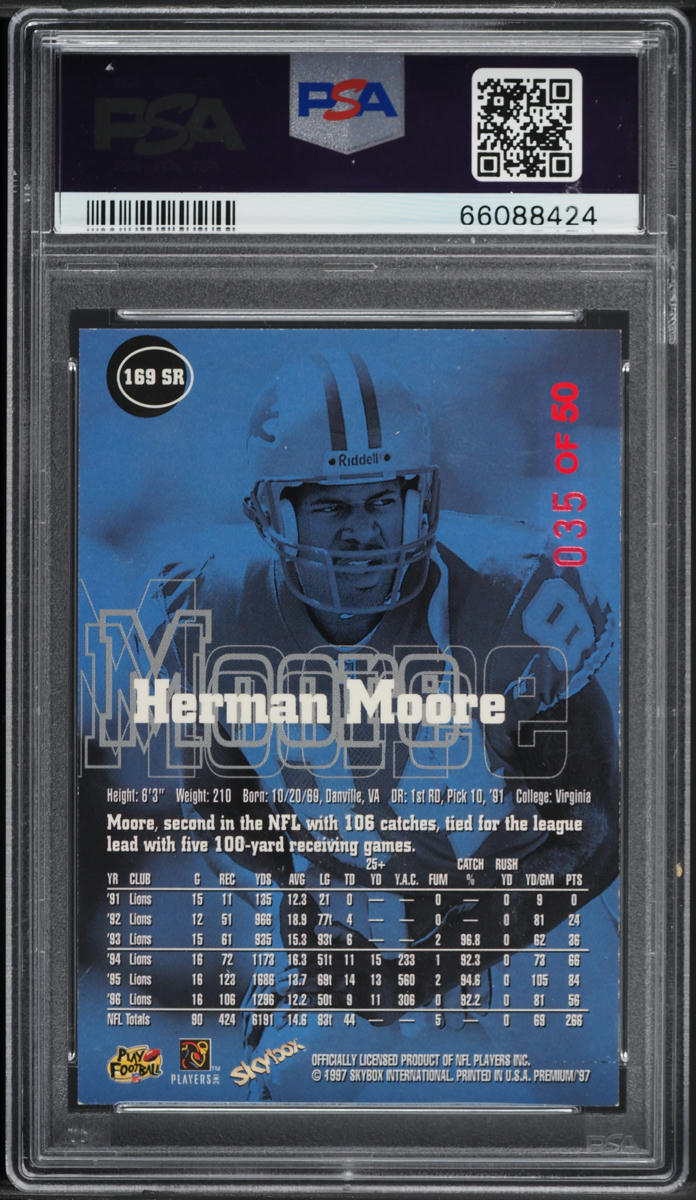 1997 Skybox Premium Rubies Herman Moore /50 #169SR PSA 8 NM-MT