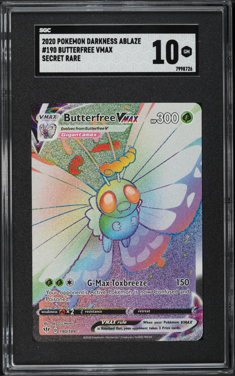 2020 Pokemon SWSH Darkness Ablaze Hyper Rare Butterfree VMAX #190 SGC 10 GEM