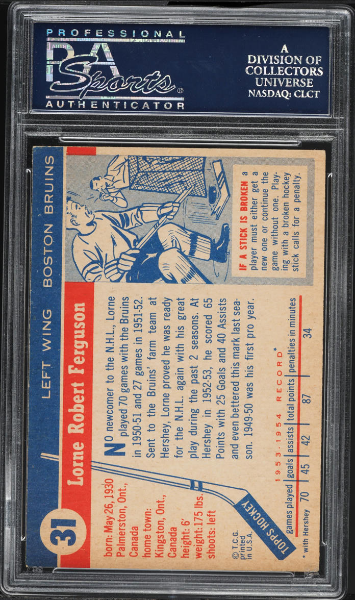 1954 Topps Hockey Lorne Ferguson #31 PSA 6 EXMT