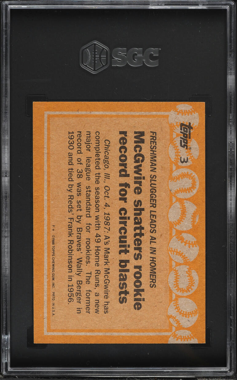 1988 Topps Record Breakers White Triangle By Left Foot Mark Mcgwire #3 SGC 9 MINT