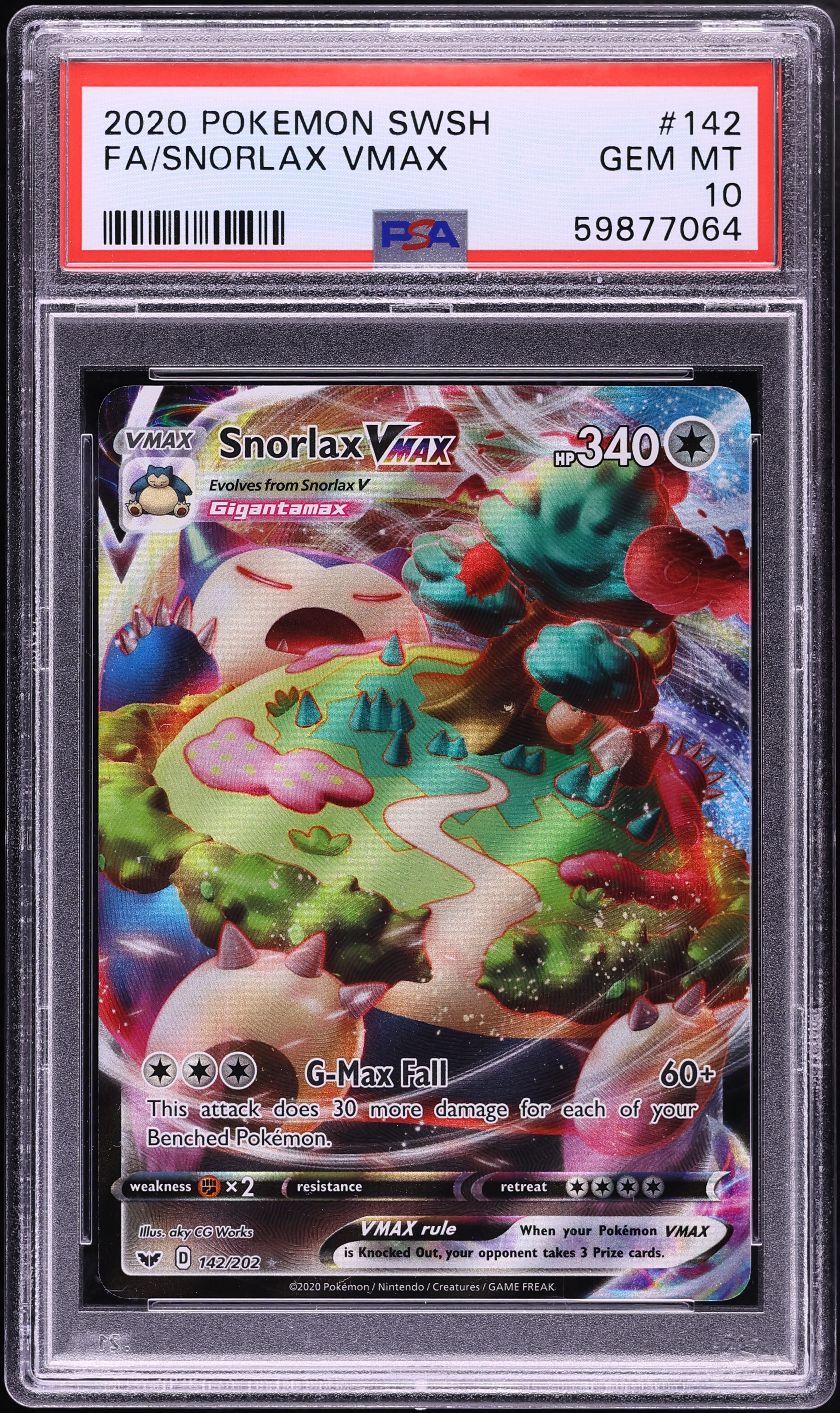 2020 Pokemon Sword & Shield Alt Art Snorlax VMAX #142 PSA 10 GEM MINT