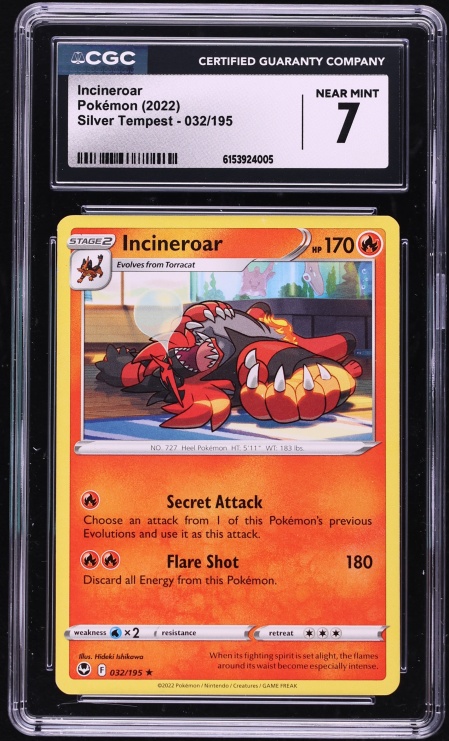 2022 Pokemon Sword & Shield Silver Tempest Incineroar #032 CGC 7 NRMT