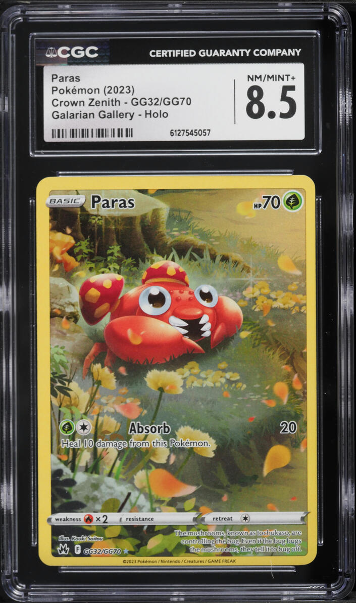 2023 Pokemon Sword & Shield Crown Zenith Galarian Gallery Alt Art Paras #GG32 CGC 8.5 NM-MT+