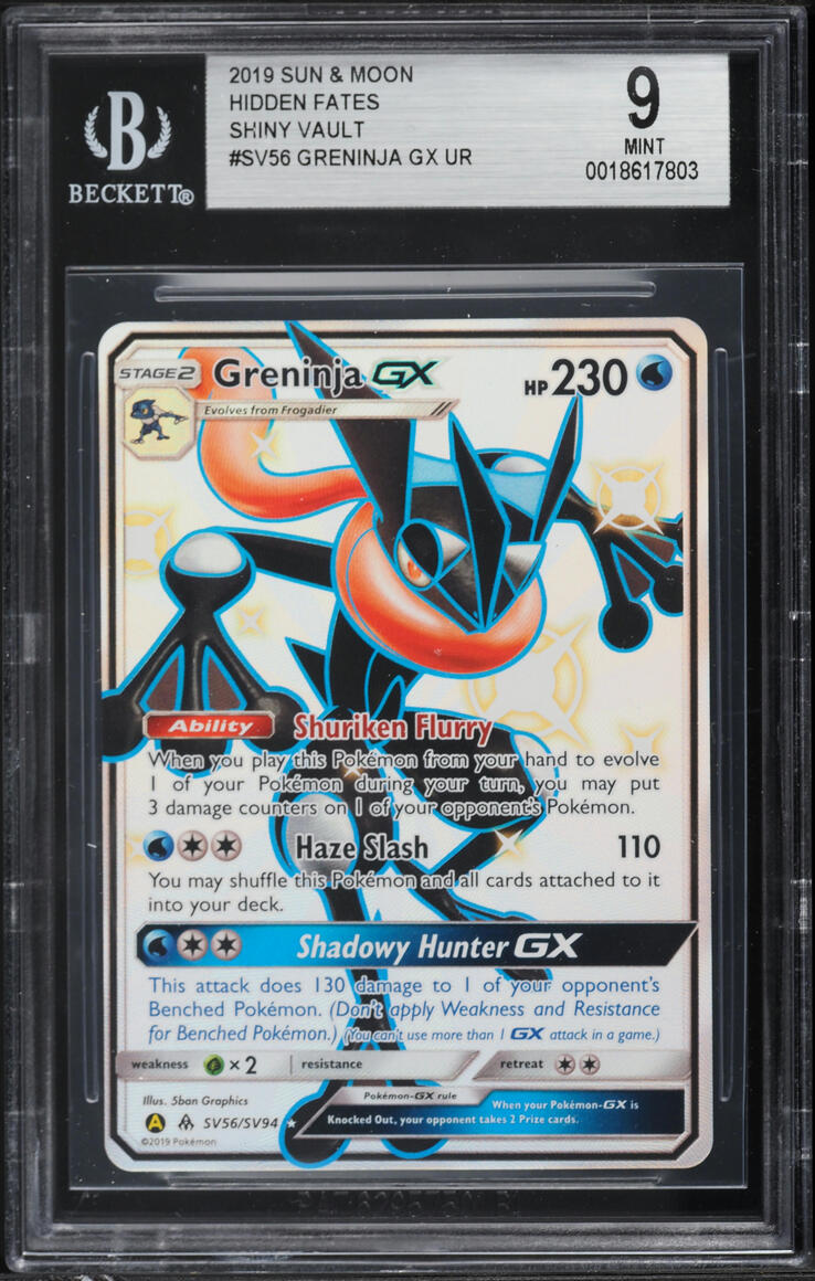 2019 Pokemon Sun & Moon Hidden Fates Shiny Vault Full Art Greninja GX #SV56 BGS 9 MINT