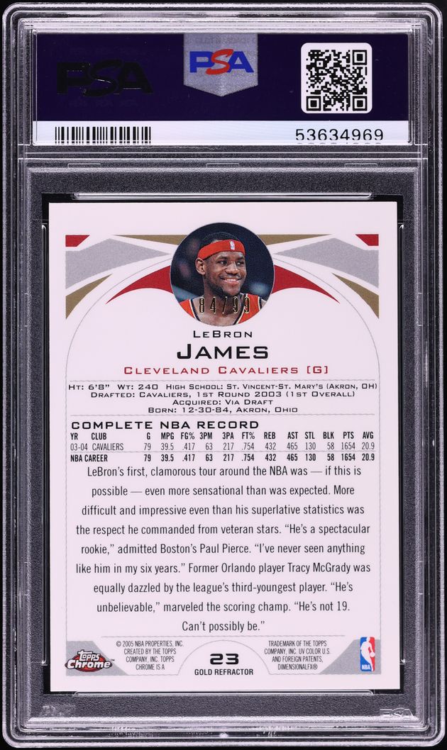 2004 Topps Chrome Gold Refractor LeBron James /99 #23 PSA 8 NM-MT