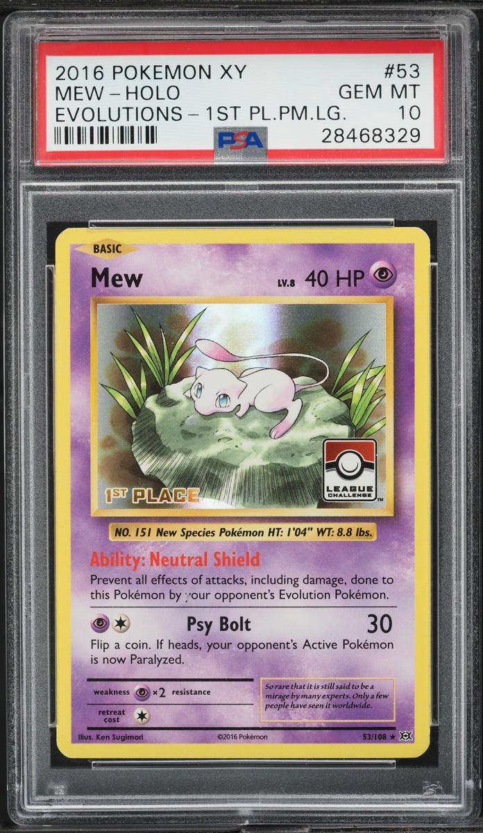 2016 Pokemon XY Evolutions 1st Place P.M. League Holo Mew #53 PSA 10 GEM MINT