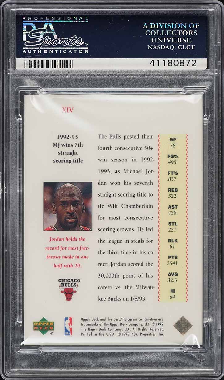1999 UD MJ Master Collection '92 Season Michael Jordan #XIV PSA 10 GEM MINT