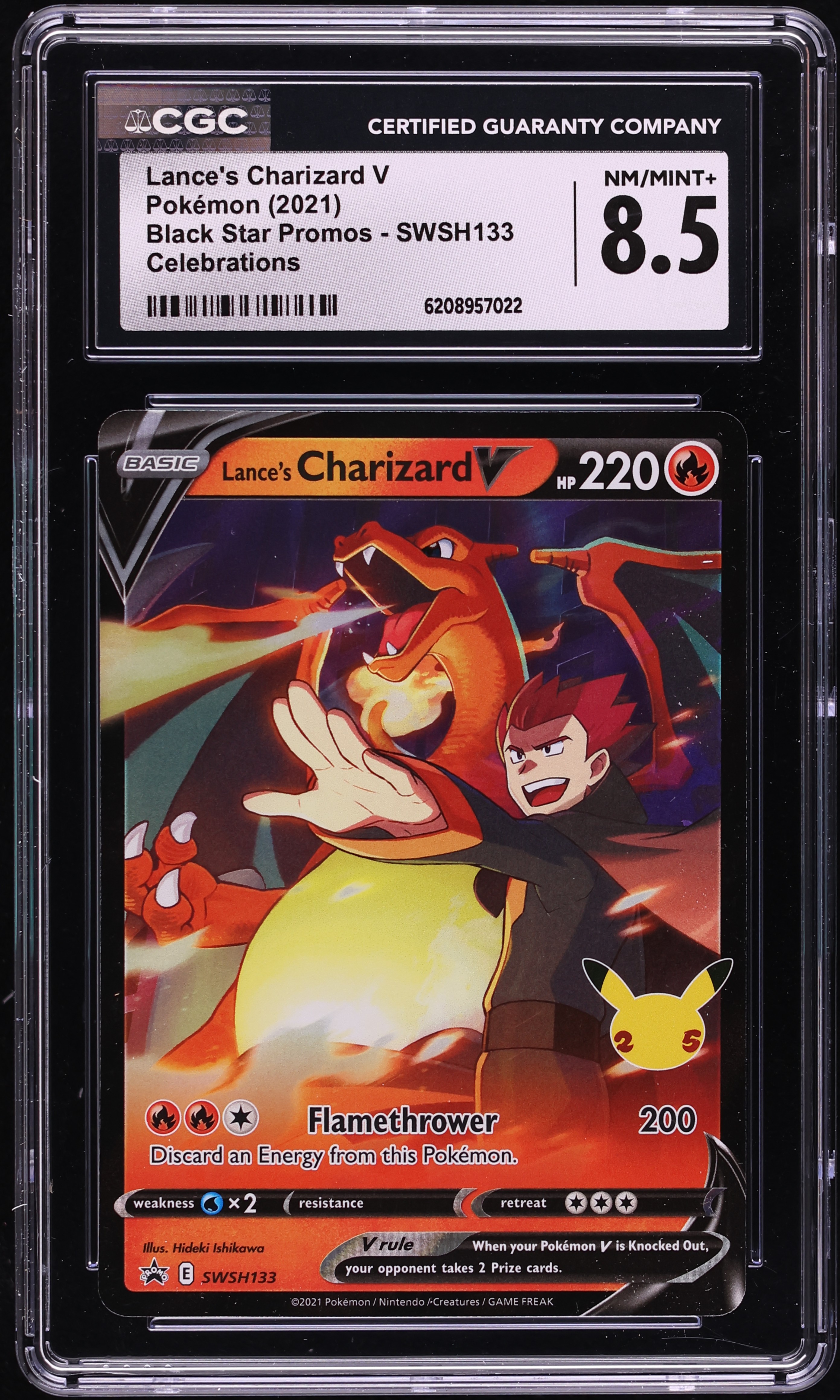 2021 Pokemon Sword & Shield Promo Celebrations Holo Lance's Charizard V #SWSH133 CGC 8.5 NM-MT+