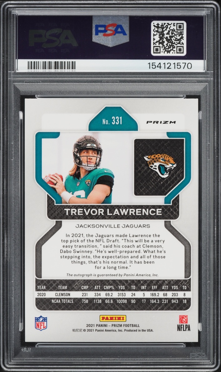 2021 Panini Prizm Silver Trevor Lawrence ROOKIE AUTO #331 PSA 9 MINT