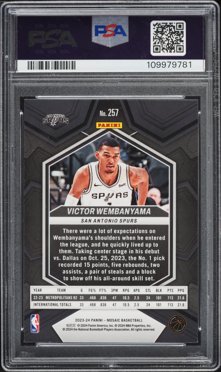 2023 Panini Mosaic Victor Wembanyama ROOKIE #257 PSA 9 MINT