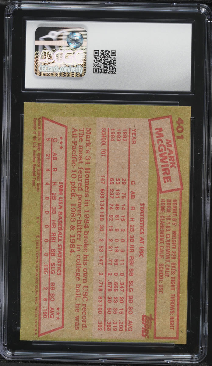 1985 Topps Mark McGwire ROOKIE #401 CGC 7 NRMT