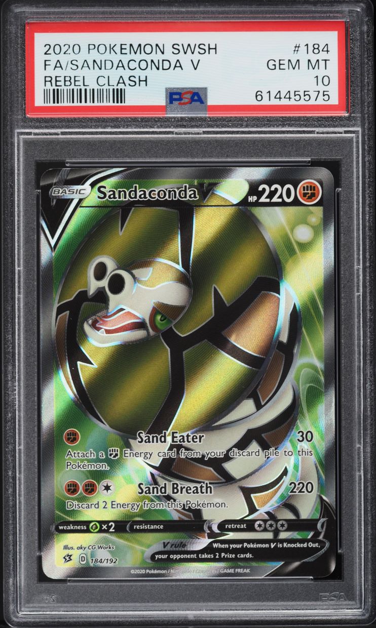2020 Pokemon Sword & Shield Rebel Clash Full Art Sandaconda V #184 PSA 10 GEM