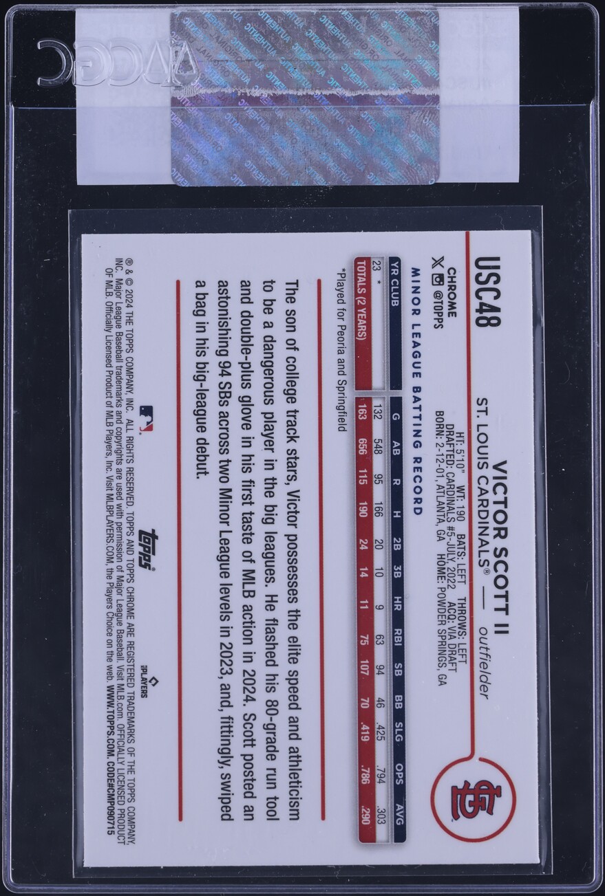 2024 Topps Chrome Aqua Blue Lava Lamp Refractor Victor Scott II RC /175 CGC AUTH