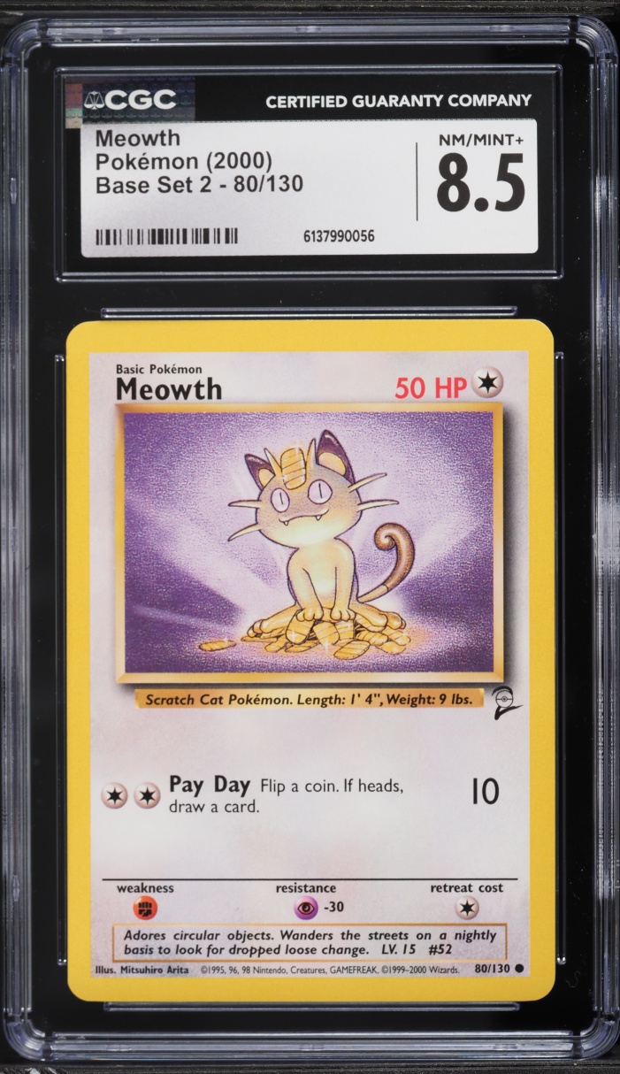 2000 Pokemon Base Set 2 Meowth #80 CGC 8.5 NM-MT+