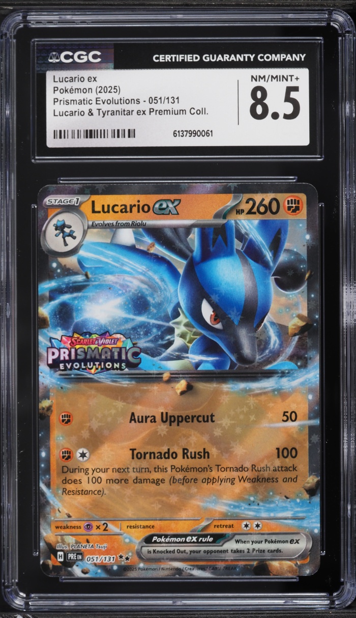 2025 Pokemon SV Prismatic Evolutions Premium Collection Holo Lucario ex #51 CGC 8.5 NM-MT+