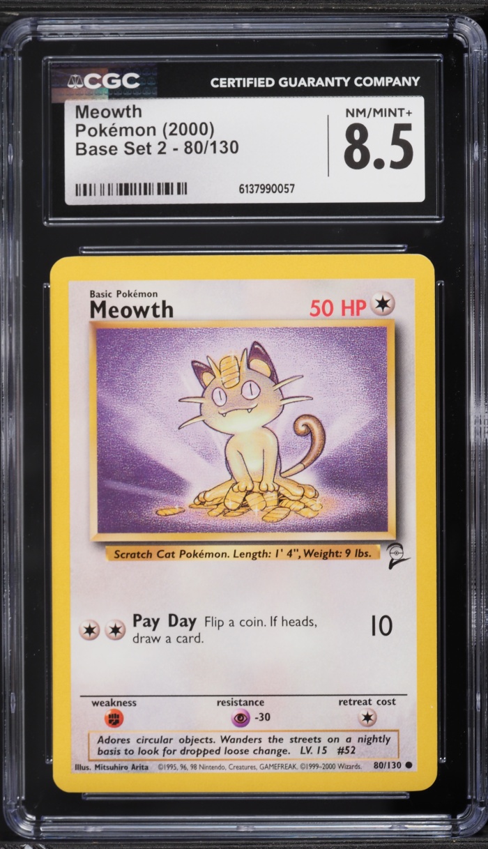 2000 Pokemon Base Set 2 Meowth #80 CGC 8.5 NM-MT+