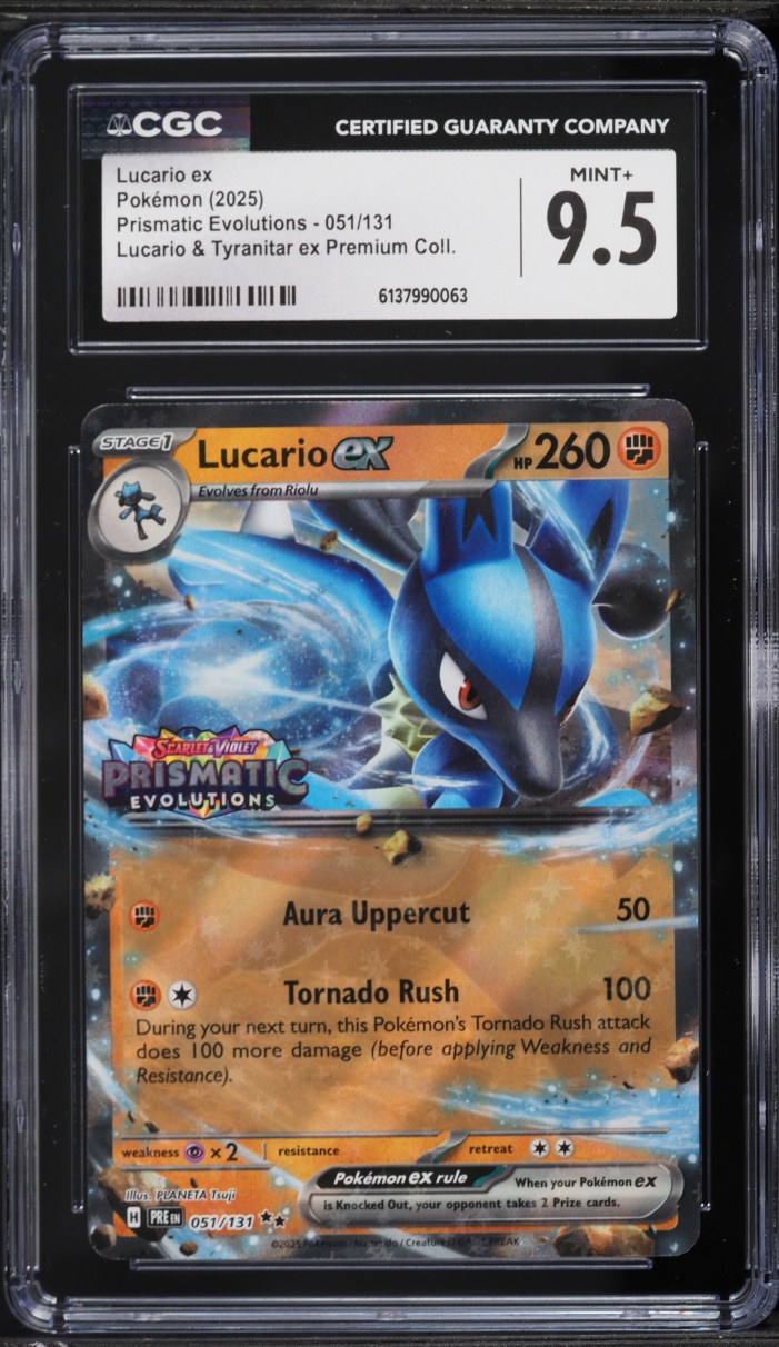 2025 Pokemon SV Prismatic Evolutions Premium Collection Holo Lucario ex #51 CGC 9.5 MINT+