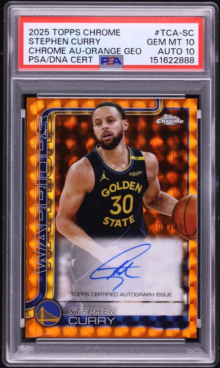 カリー・ウェップ オートグラフ 2025 Topps Chrome Orange Geometric Stephen Curry AUTO DNA 10 /25
