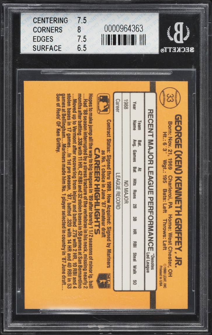 2001 Donruss Anniversary Originals '89 Ken Griffey Jr. #33 7 NRMT - Photo 2