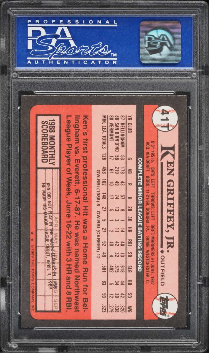 1989 Topps Traded Ken Griffey Jr. ROOKIE #41T PSA 9 MINT - Photo 2