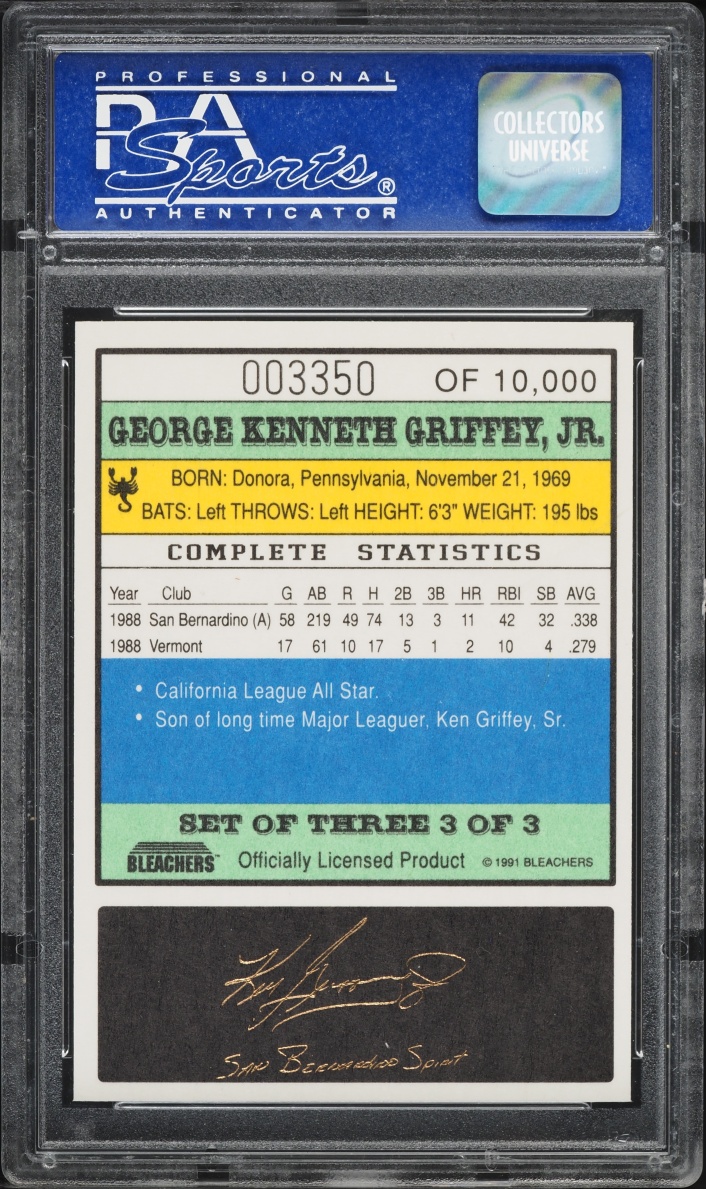 1991 Bleachers 23KT Gold San Bernardino Spirit Ken Griffey Jr. /10000 #3 PSA 8 NM-MT - Photo 2