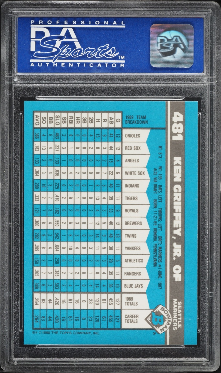 1990 Bowman Tiffany Ken Griffey Jr. #481 PSA 9 MINT - Photo 2