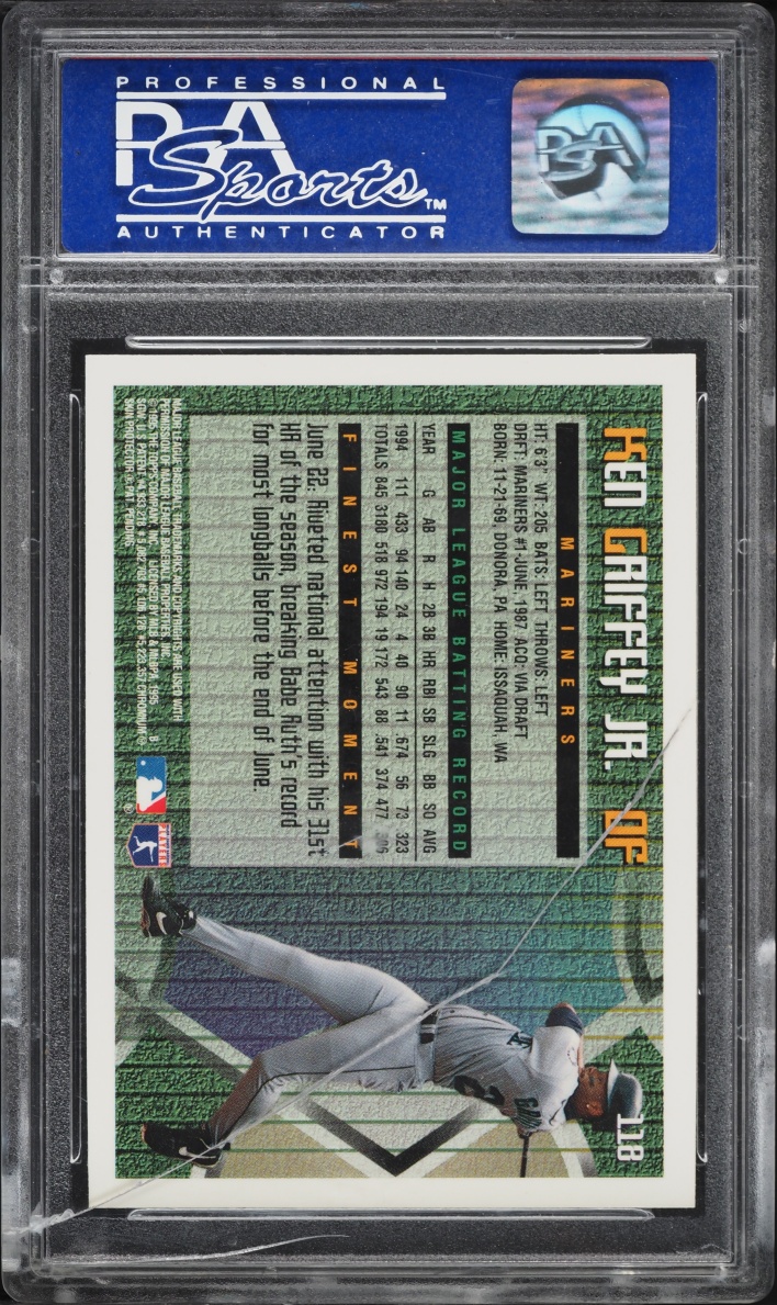 1995 Finest w/ Coating Ken Griffey Jr. #118 PSA 9 MINT - Photo 2