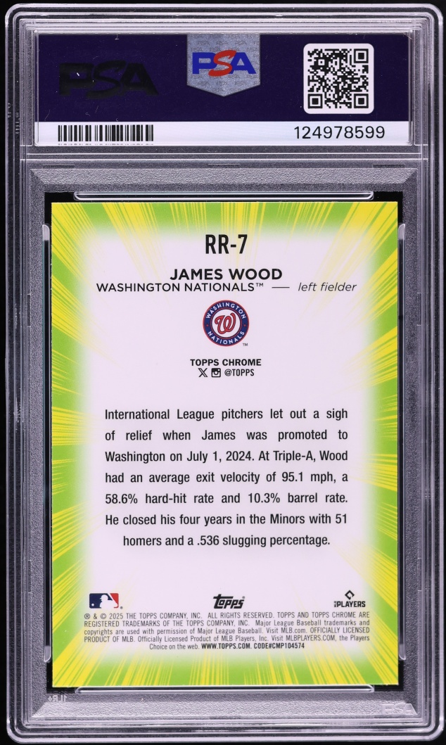 2025 Topps Chrome Radiating James Wood ROOKIE #RR-7 PSA 10 GEM MINT