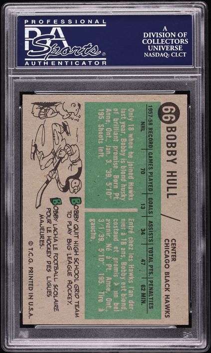 1958 Topps Hockey Bobby Hull ROOKIE #66 PSA 7 NRMT