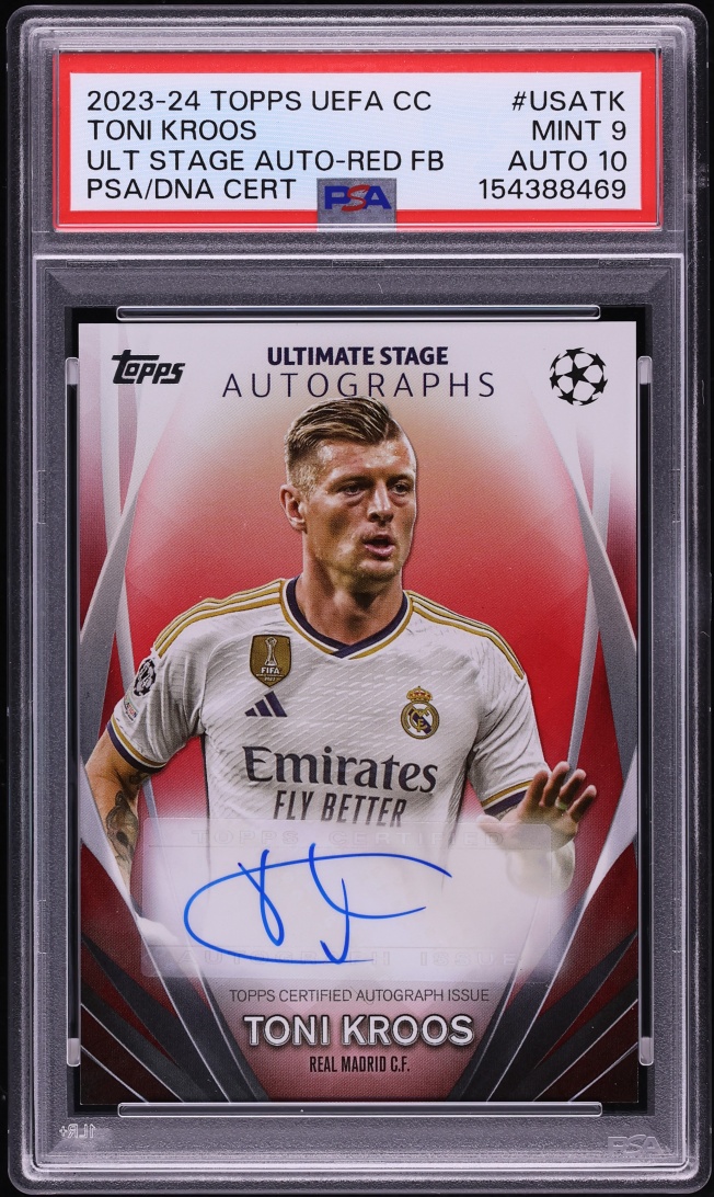 2023 Topps UEFA Club Competitions Ultimate Stage Red Foilboard Toni Kroos AUTO DNA 10 5/5 PSA 9