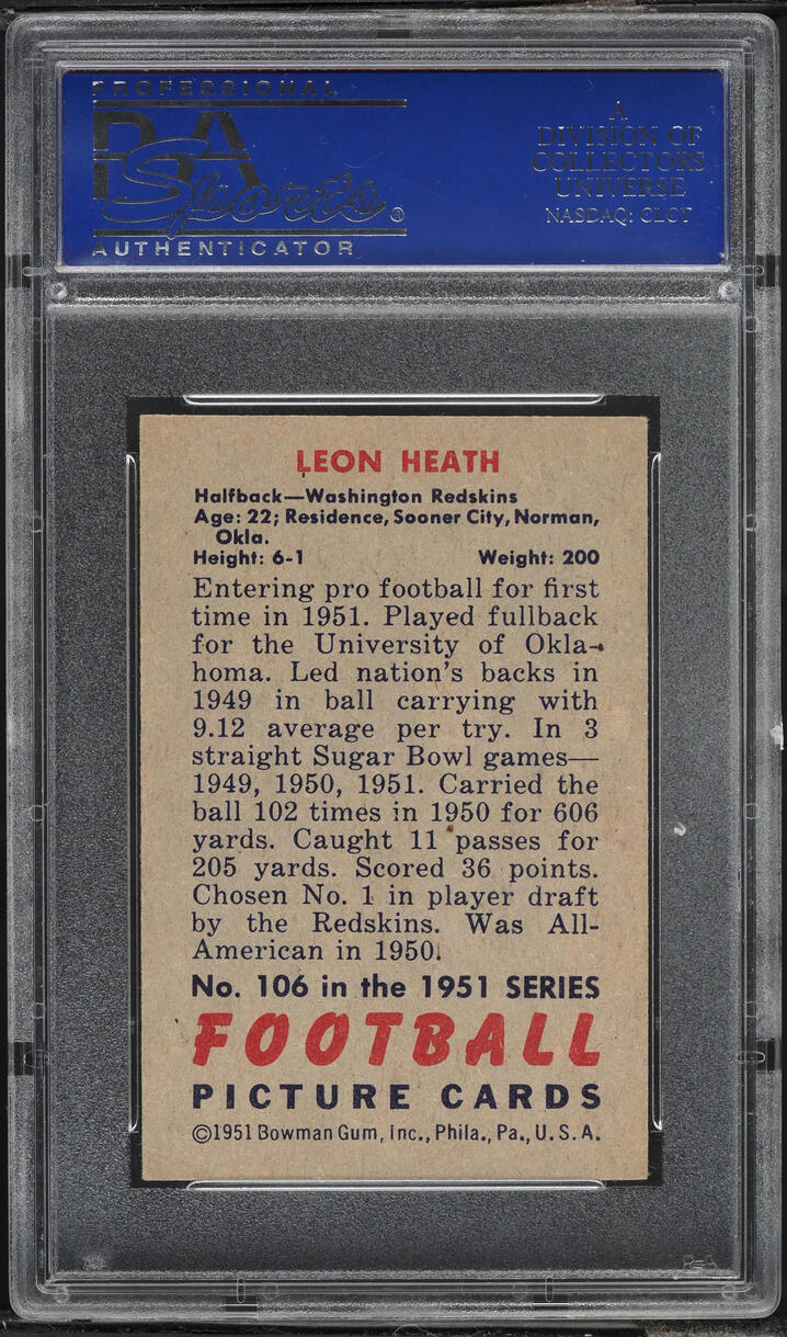 1951 Bowman Football Leon Heath #106 PSA 7 NRMT