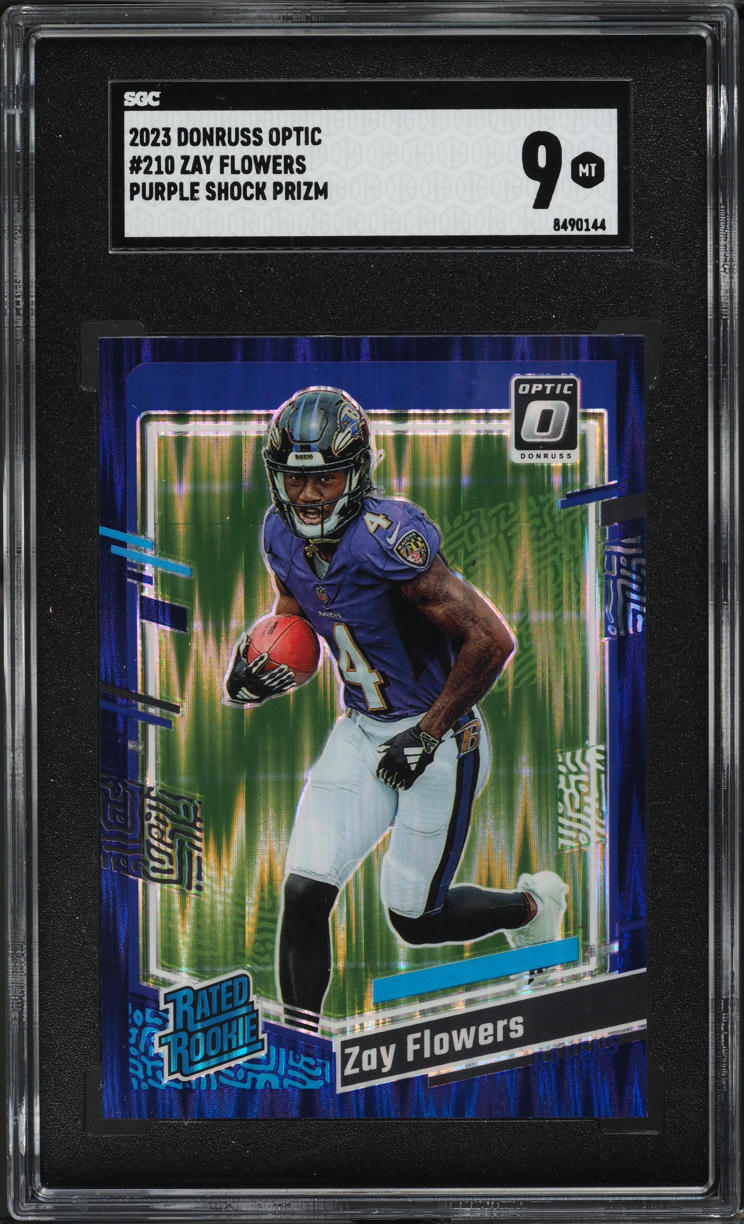 2023 Donruss Optic Purple Shock Prizm Zay Flowers ROOKIE #210 SGC 9 MINT