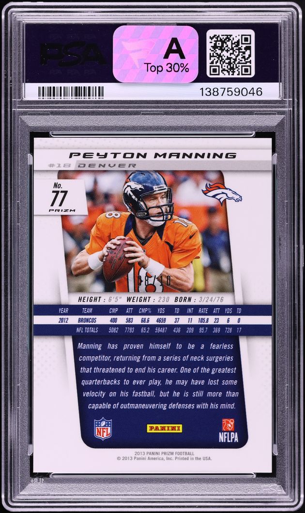 2013 Panini Prizm Gold Peyton Manning /10 #77 PSA 9 MINT - Photo 2