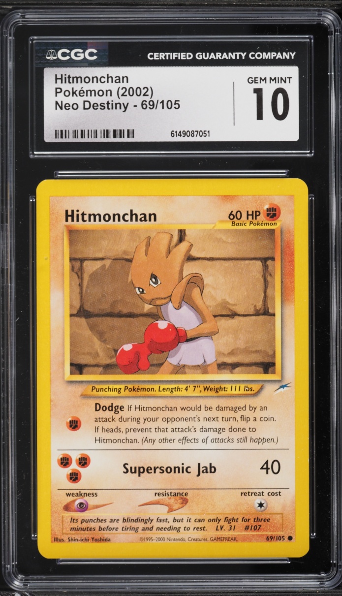 2002 Pokemon Neo Destiny Hitmonchan #69 CGC 10 GEM MINT
