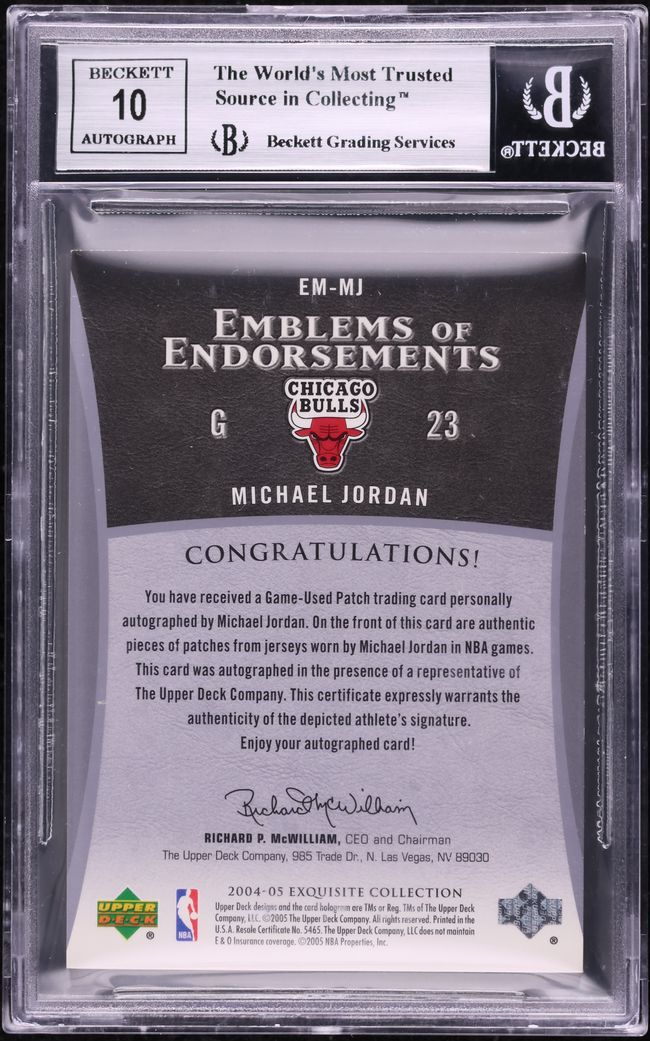 2004 Exquisite Emblems of Endorsement Michael Jordan PATCH AUTO 2/10 BGS 8.5