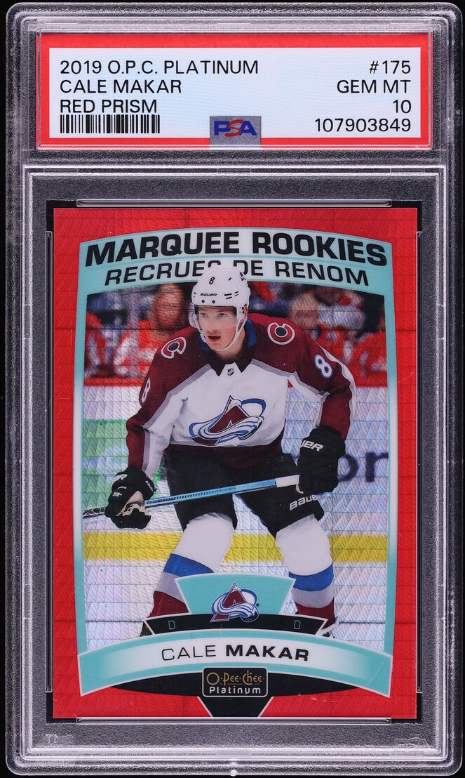 2019 O-Pee-Chee Platinum Red Prism Cale Makar ROOKIE /199 #175 PSA 10 GEM MINT - Photo 1