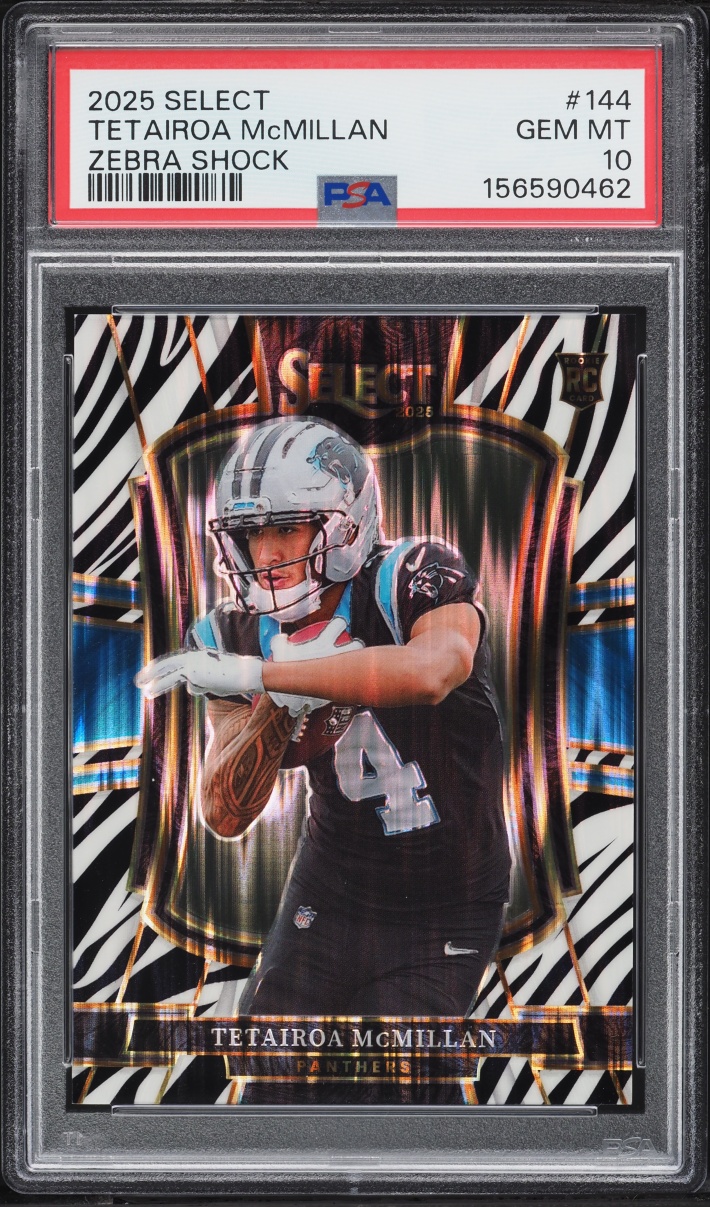 2025 Select Premier Level Zebra Shock Tetairoa McMillan ROOKIE #144 PSA 10 GEM MINT