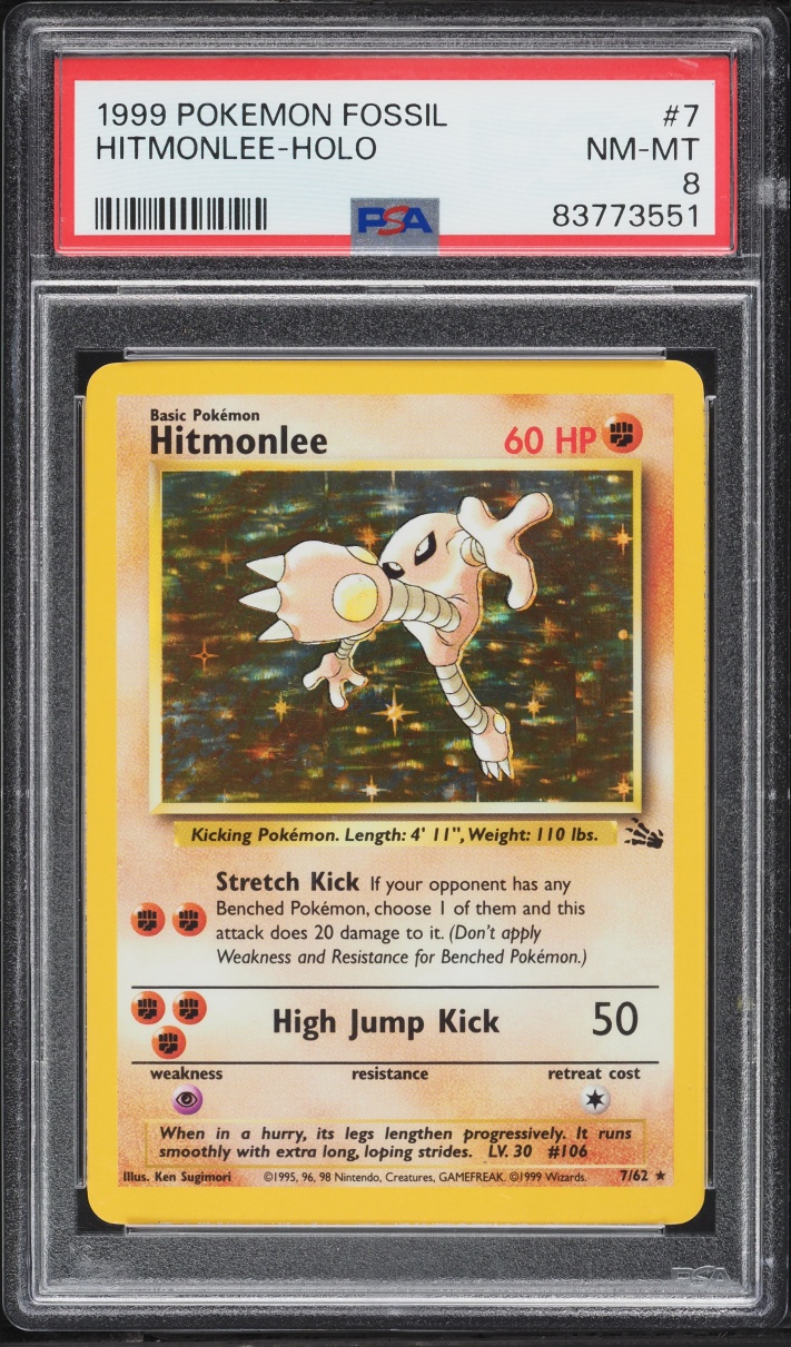 1999 Pokemon Fossil Holo Hitmonlee #7 PSA 8 NM-MT