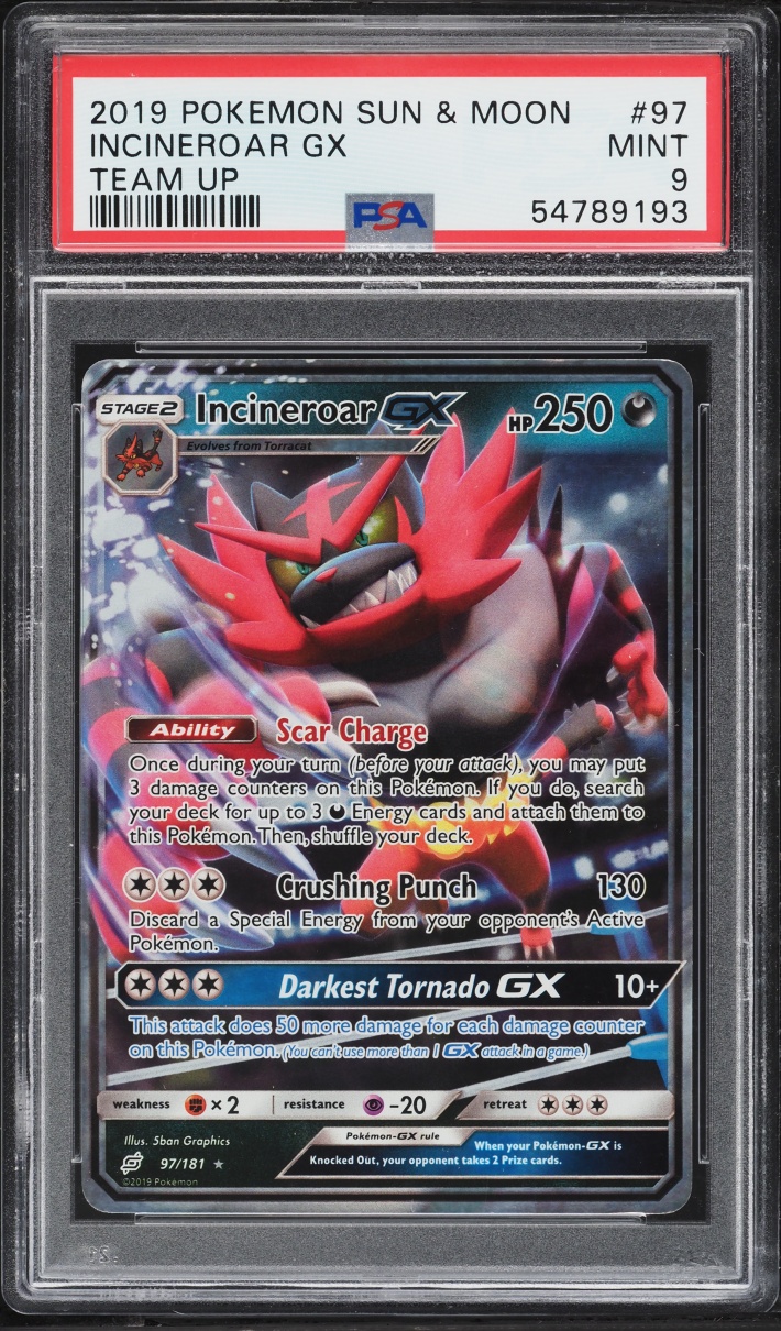 2019 Pokemon Sun & Moon Team Up Incineroar GX #97 PSA 9 MINT