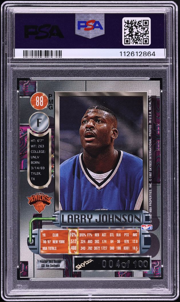 1997 Metal Universe Precious Metal Gems PMG Green Larry Johnson /10 #88 PSA 5 EX