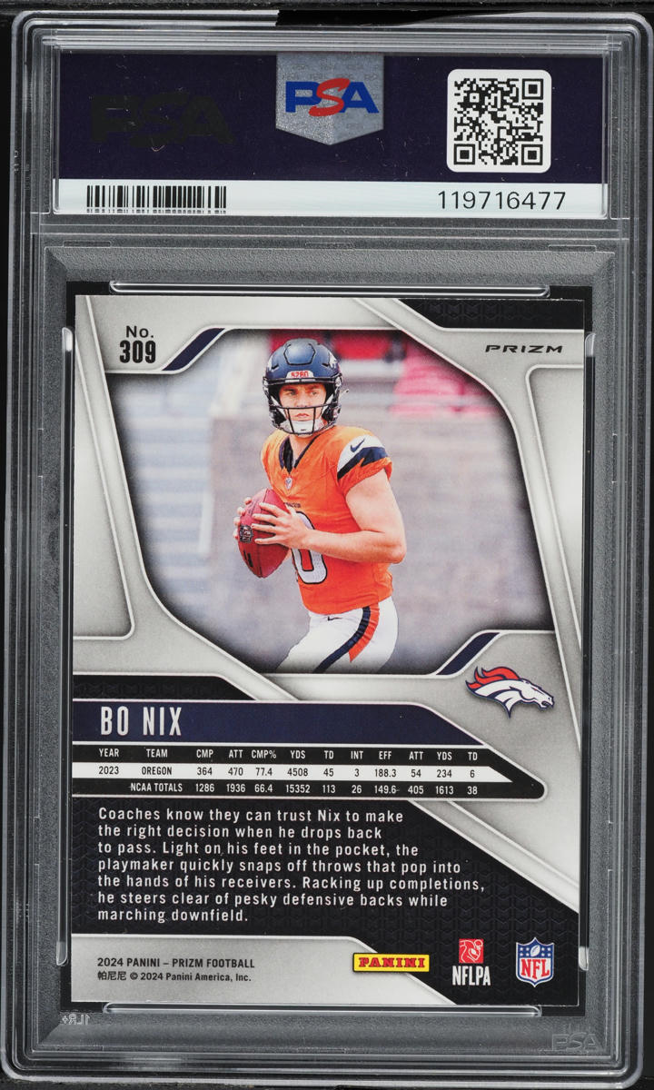 2024 Panini Prizm Silver Bo Nix ROOKIE #309 PSA 9 MINT on