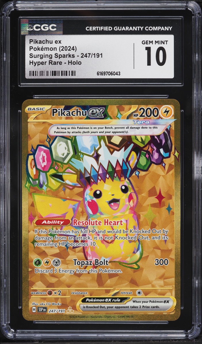2024 Pokemon Scarlet & Violet Surging Sparks Gold Rare Pikachu ex #247 CGC 10 GEM MINT