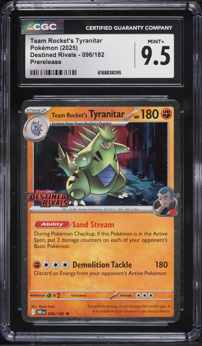 2025 Pokemon SV Destined Rivals Prerelease Team Rocket's Tyranitar #96 CGC 9.5 MINT+