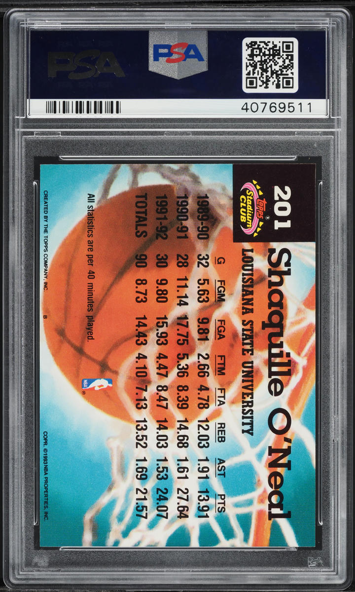1992 Stadium Club Members Only Shaquille O'Neal ROOKIE #201 PSA 10 GEM MINT