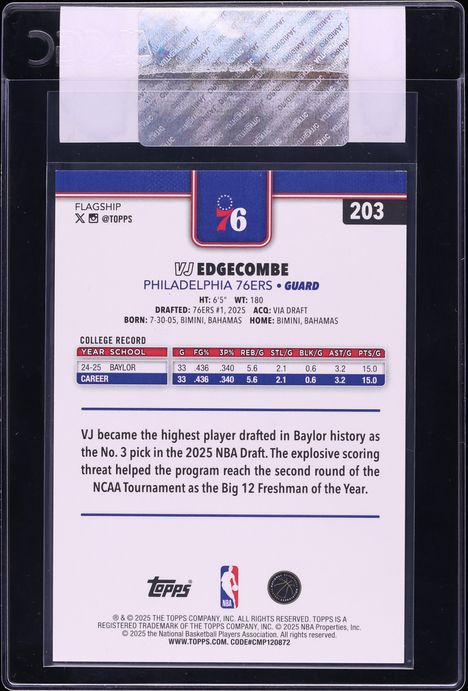 2025 Topps FoilFractor VJ Edgecombe ROOKIE 1/1 #203 CGC AUTH