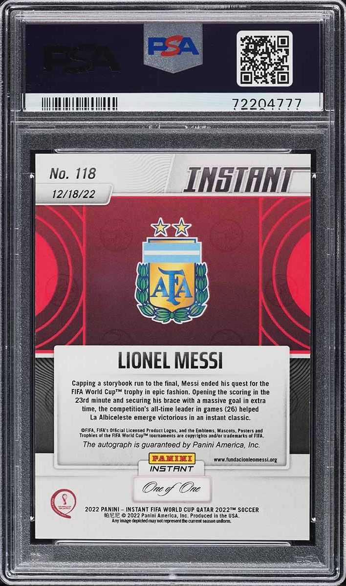2022 Panini Instant FIFA WC Qatar Black Lionel Messi AUTO DNA 10 1/1 #118 PSA 9