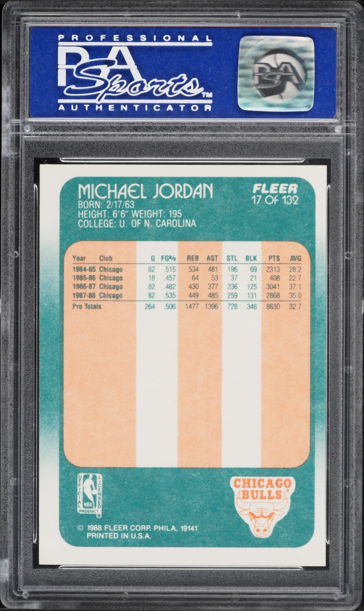 1988 Fleer Basketball Michael Jordan #17 PSA 8 NM-MT