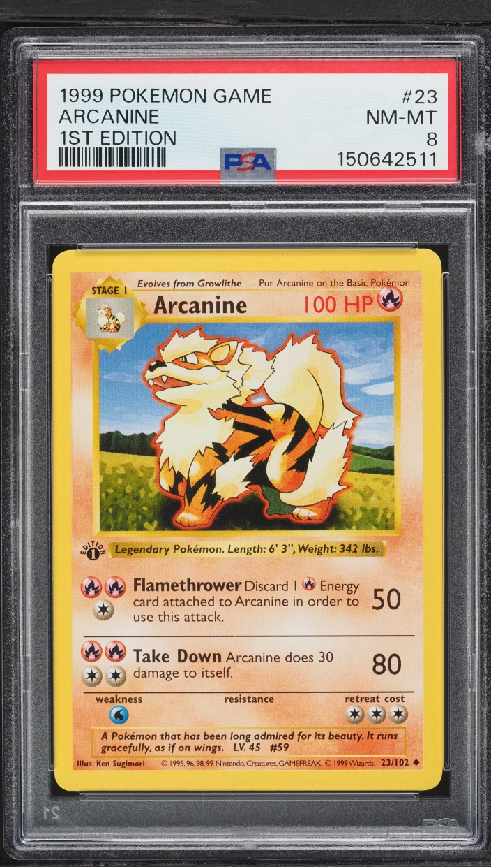 1999 Pokemon Base Set Shadowless 1st Edition Arcanine #23 PSA 8 NM-MT
