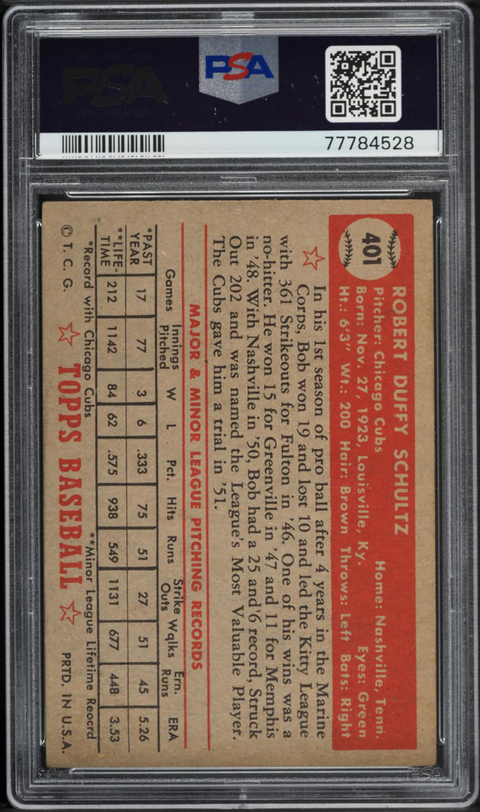 1952 Topps Bob Schultz #401 PSA 4 VGEX